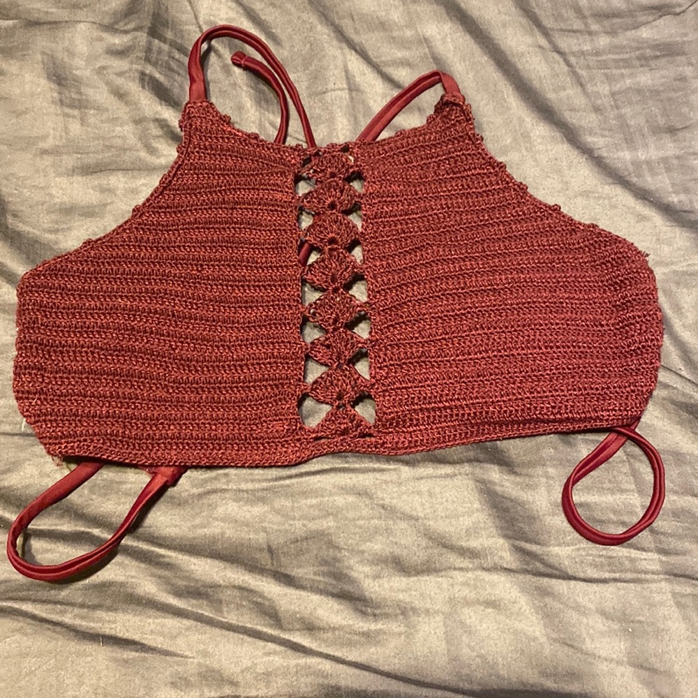 Maroon bikini top.
